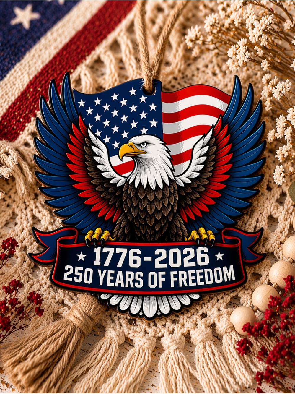 Patriotic Eagle Flag Ornament - 1776-2026 250 Years of Freedom